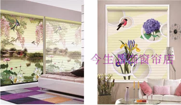 Шторы рулонные 3d打印香格里拉帘卷窗帘双层遮阳卧室客厅儿童公主房阳台定制图案