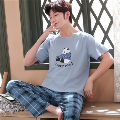 Mùa hè quần mens tuổi teen pajama ngắn tay quần áo sinh viên quần cotton mùa hè váy cartoon trung học nhà nửa tay áo phù hợp.