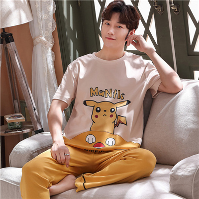 Mùa hè quần mens tuổi teen pajama ngắn tay quần áo sinh viên quần cotton mùa hè váy cartoon trung học nhà nửa tay áo phù hợp.