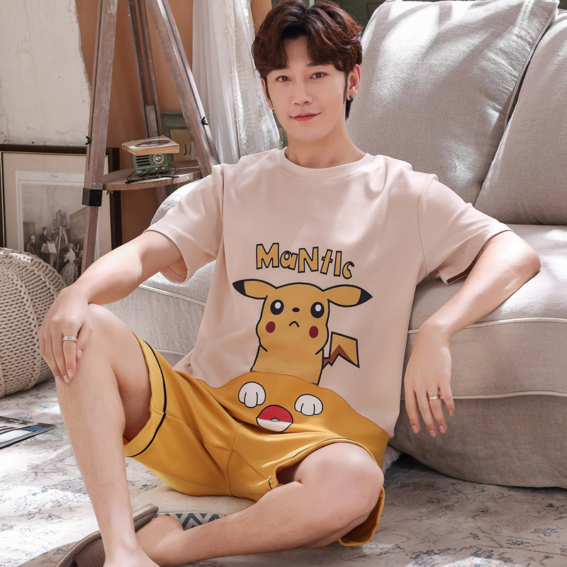 Summer mens đồ ngủ mens trẻ ngắn tay đường bông ruồi phim hoạt hình tên trộm biển Wang Han phiên bản của bộ sinh viên nhà quần áo.