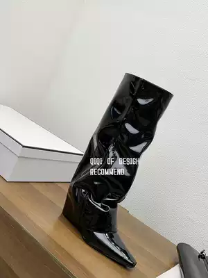 Boots niche net red high-heeled mid-high tube boots black over-the-knee thin pants tube boots straight pointed riding boots women