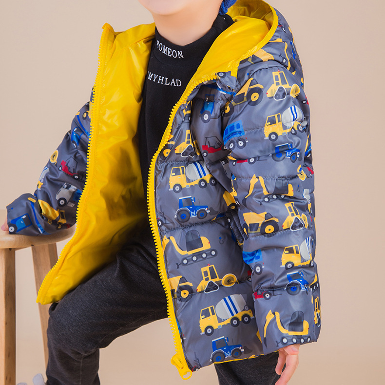 2025 New White Duck down Autumn and Winter Thickened Boys' Car Cartoon Hooded Jacket Children's down Coat Baby