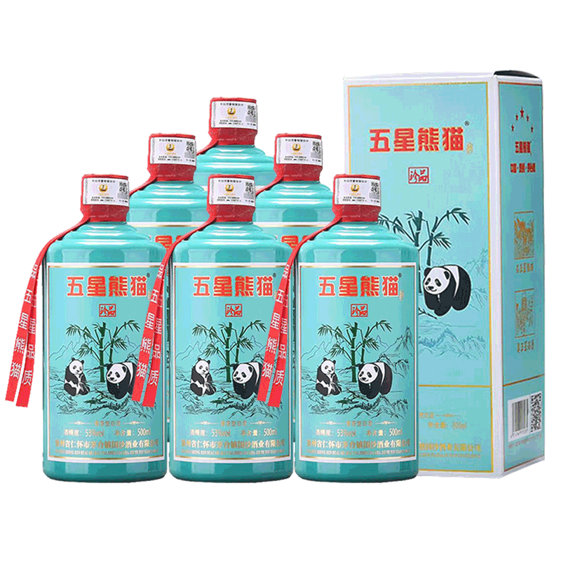 贵州五星熊猫珍品53度酱香型粮食白酒送礼宴请500ml*6瓶礼盒整箱评价