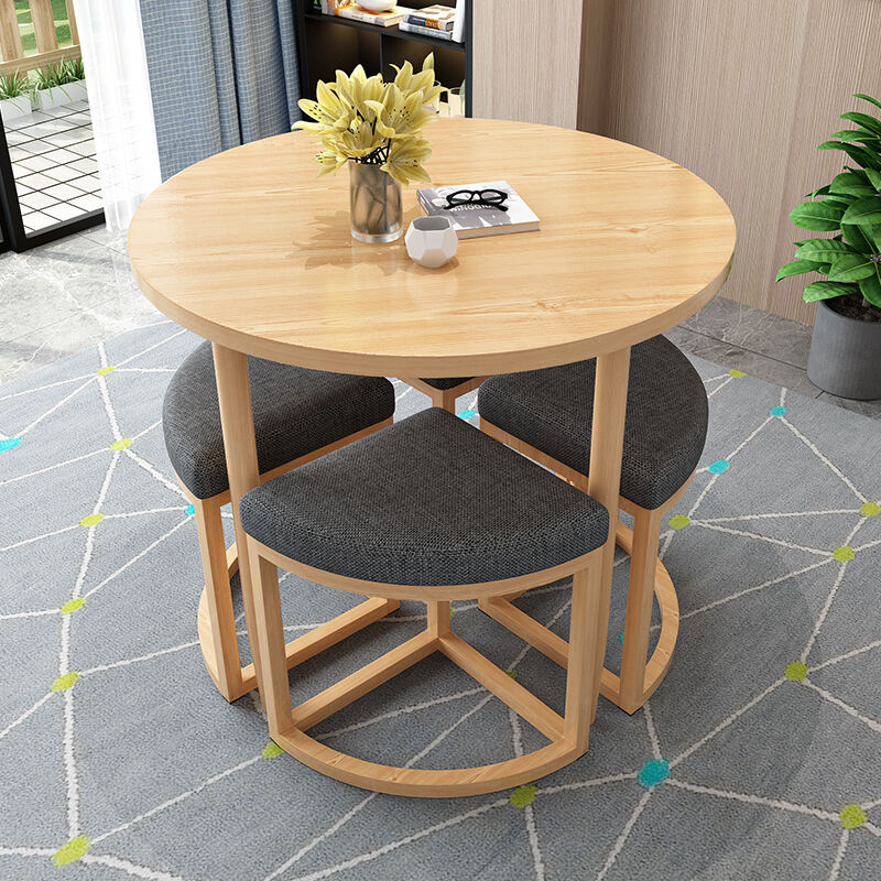 Simple Reception and Negotiation Table and Chair Set, Suitable for Milk Tea Shops, Offices, Casual Gatherings, Commercial Use, Small Round Table with Storage, Can Be Used as a Dining Table