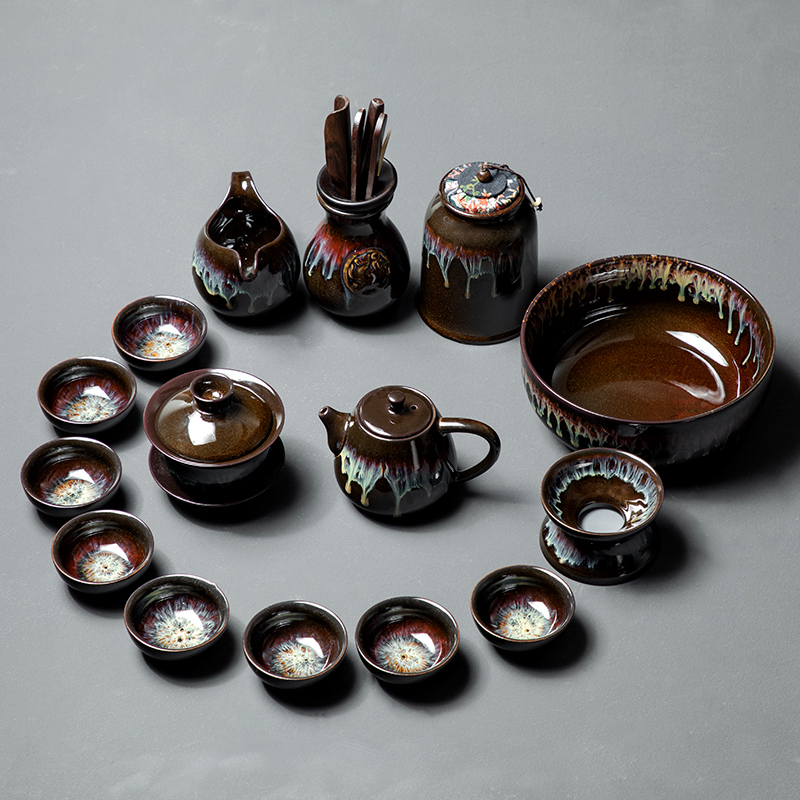 Constant hall of placer gold glaze porcelain kung fu tea set built one variable teapot teacup household whole red glaze