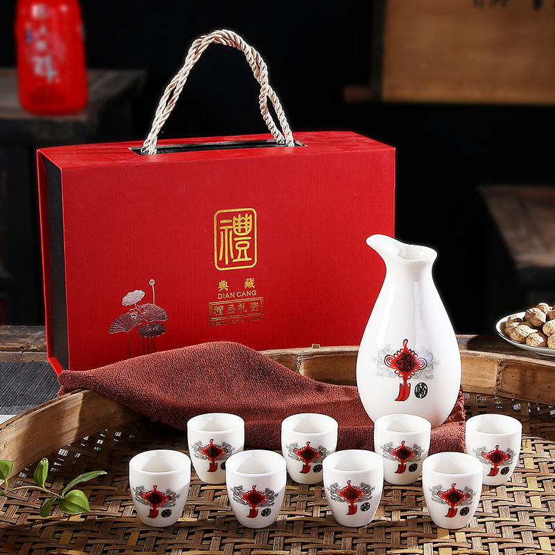 Porcelain Hengtang ceramic wine set white wine glass spirit glass small wine cup sake wine set Japanese wine jug wine dispenser