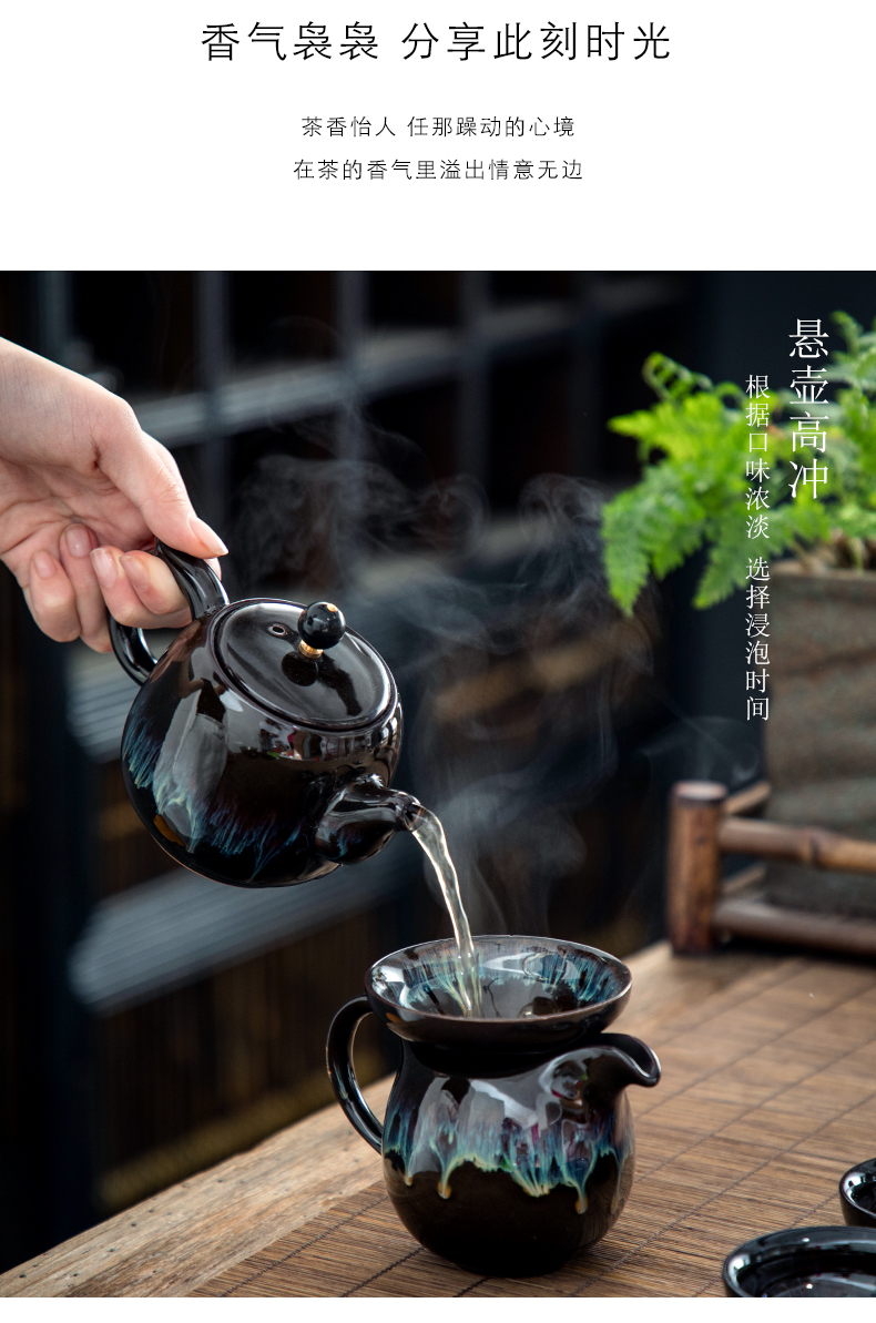 Constant hall of placer gold glaze porcelain kung fu tea set built one variable teapot teacup household whole red glaze