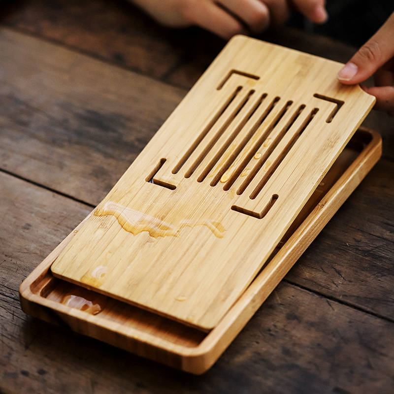 Porcelain heng tong refined small bamboo tea tray was dry table storage type tea sea kung fu tea set household contracted mini saucer