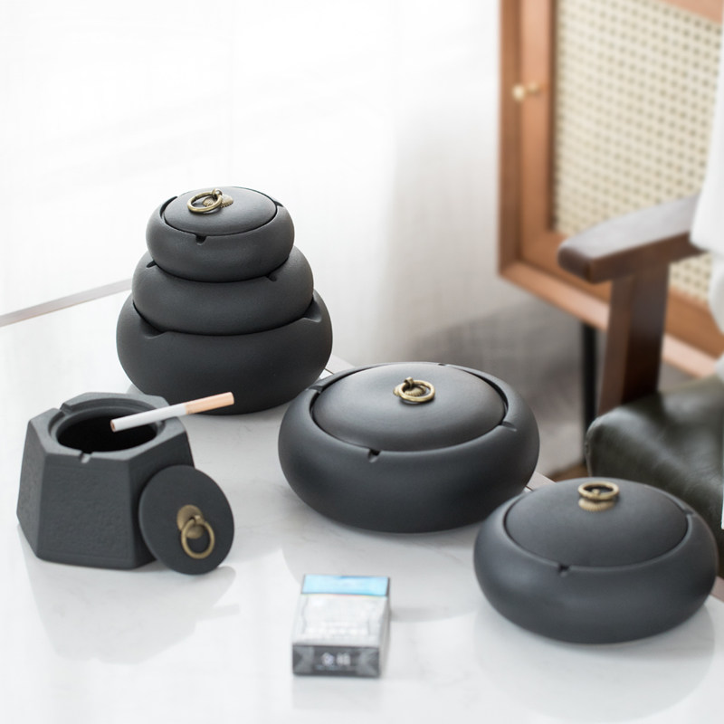 Ceramic Cigarettes Ash Trays Coarse Pottery Creative Personality Fashion Anti Fly Ash Size Number Living Room Office Home Trend With Lid