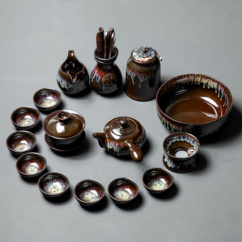 Constant hall of placer gold glaze porcelain kung fu tea set built one variable teapot teacup household whole red glaze