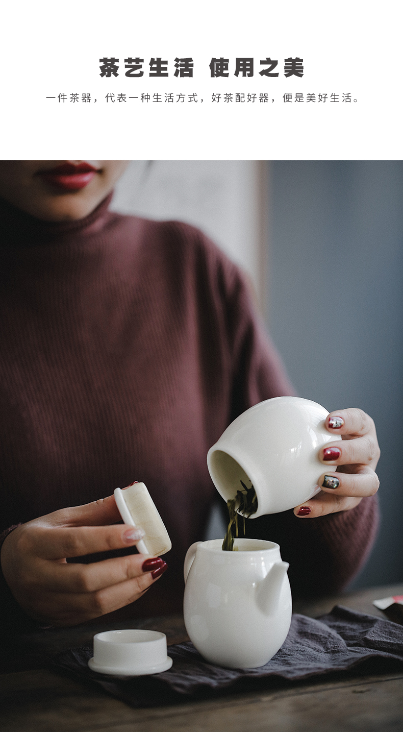 Dehua white porcelain travel small kung fu tea set a pot of four cups of portable crack cup teapot teacup is suing tourism