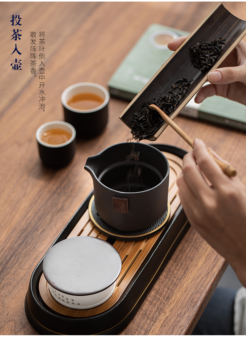 Porcelain heng tong portable tea set household contracted Japanese dry tea tray is suing travel kung fu tea cups