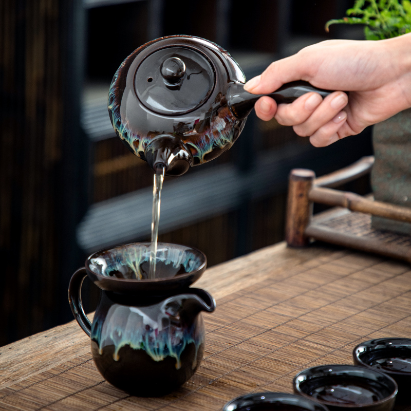 Constant hall of placer gold glaze porcelain kung fu tea set built one variable teapot teacup household whole red glaze