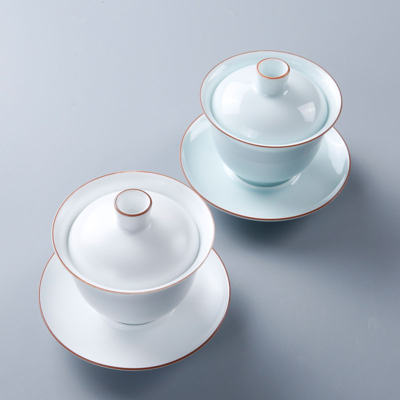 Pure color only three bowls of ceramic tureen tea cups, the home of kung fu tea teapot teacup inferior smooth white large