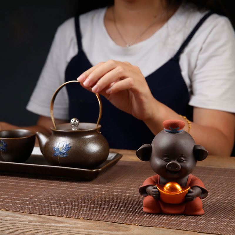 Porcelain pet car furnishing articles constant hall see colour sand ceramic tea to raise creative violet arenaceous pig kung fu tea tea accessories