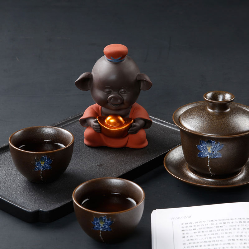 Porcelain pet car furnishing articles constant hall see colour sand ceramic tea to raise creative violet arenaceous pig kung fu tea tea accessories