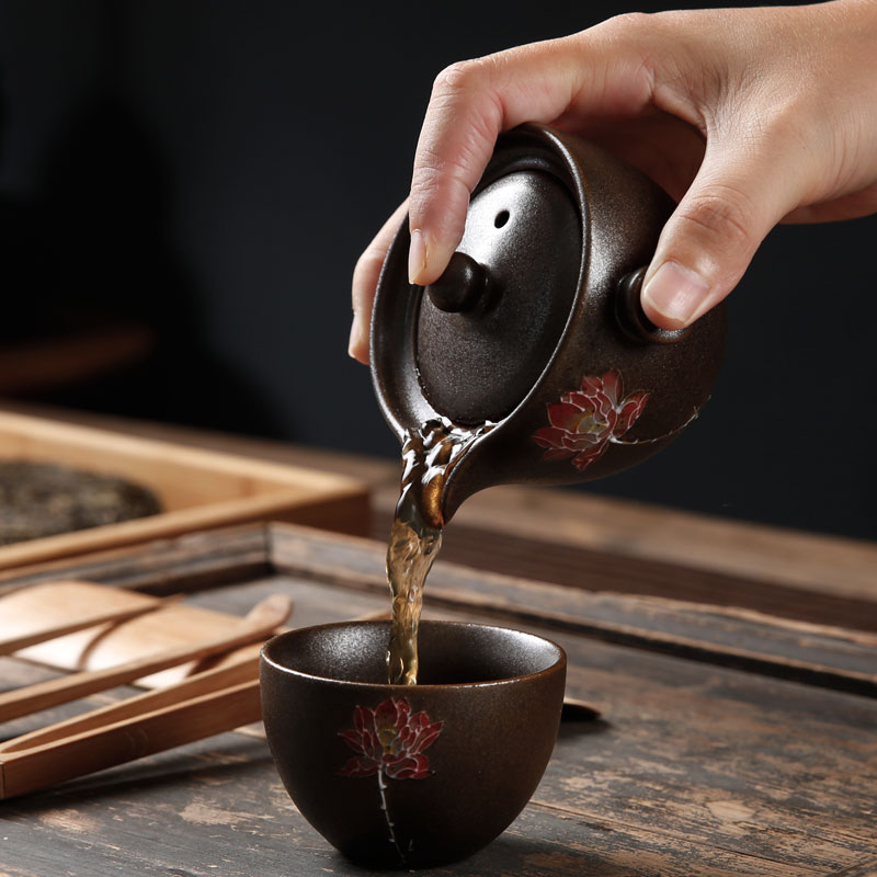 Travel porcelain heng tong kung fu tea set coarse pottery to crack a pot of - drawn on a portable teapot teacup of a complete set of packages