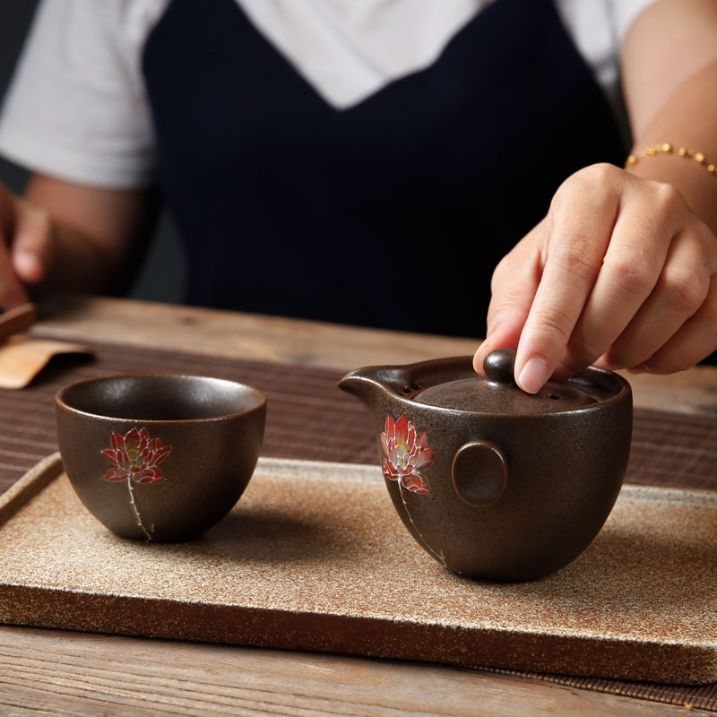 Travel porcelain heng tong kung fu tea set coarse pottery to crack a pot of - drawn on a portable teapot teacup of a complete set of packages