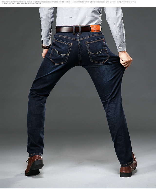 Mùa thu và mùa đông quần jeans cạp cao nam cao cạp cao thẳng quần thun rộng cộng với quần XL phân bón