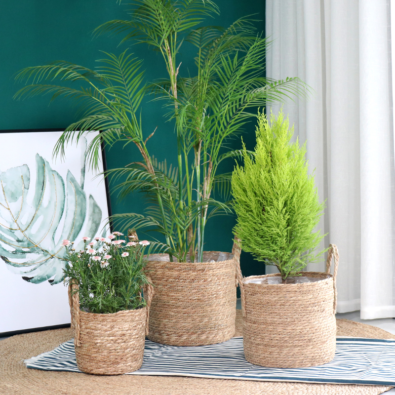 Nordic vines Woven Flower Basket home Decorative Violin Leaf Flower Pots Pendulum piece Grass-green plant Large-covered pelvic floor large flower pot