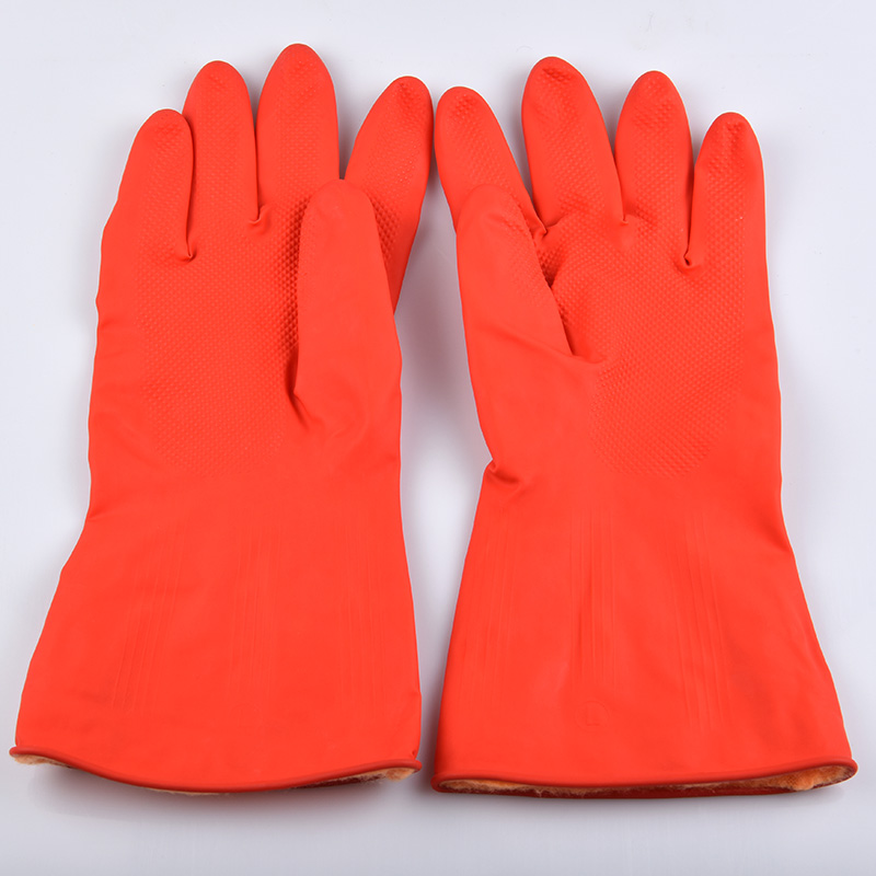 Short thickened and fluff housework cleaning gloves Rubber laundry Latex velvet washing dish washing gloves
