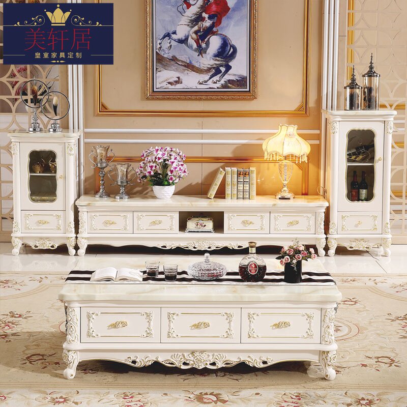 European-style coffee table TV cabinet combination marble solid wood side cabinet wine cabinet living room household coffee table table Foshan manufacturer