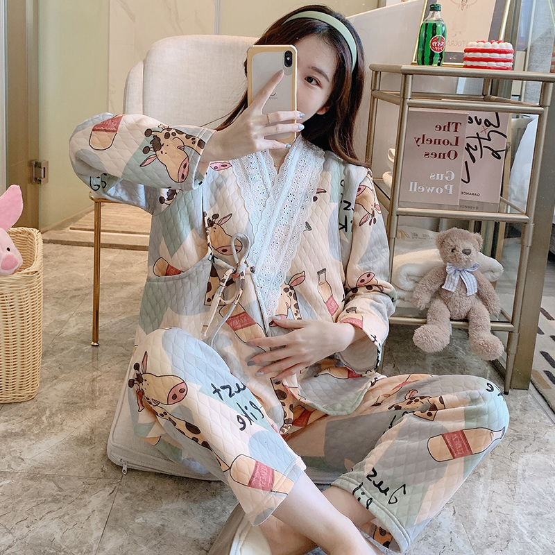 Autumn Winter Air Cotton Moon Subsuit Spring Autumn Pure Cotton Postnatal Pregnant Woman Sleepwear Lactation Maternal March 4 Home Discharge