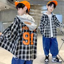 Childrens clothing boys autumn shirts spring and autumn 2022 new autumn boys handsome plaid shirt trend