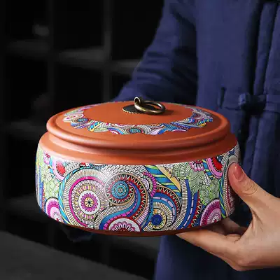 Zisha tea cans sealed cans ceramic household large retro Chinese moisture-proof storage tea cans Pu'er tea wake-up tea cans