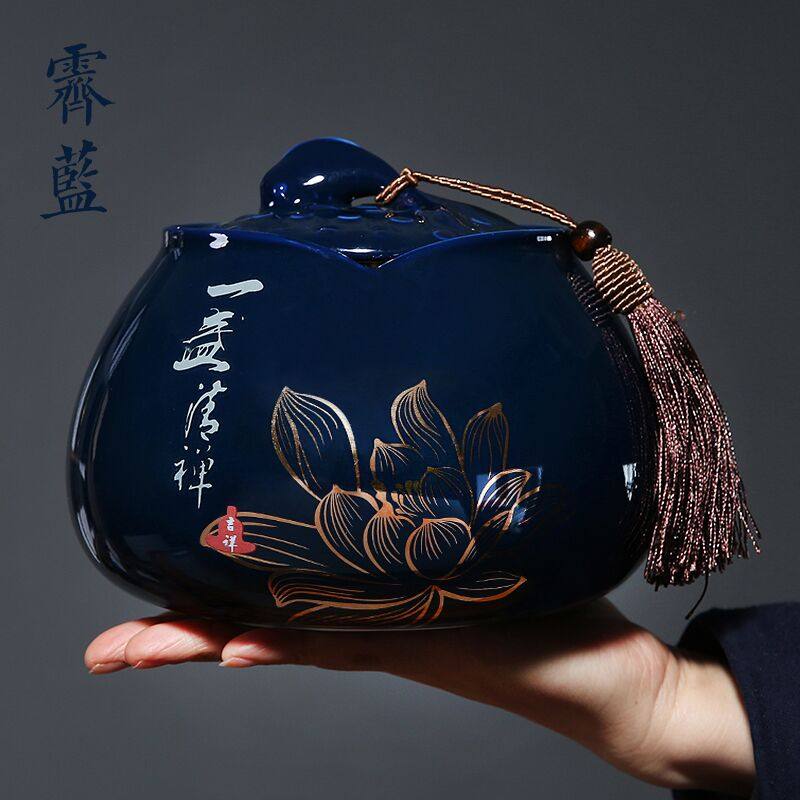 Ji Blue ceramic tea cans sealed cans Household retro large, medium and small gift box packaging storage cans large size storage cans