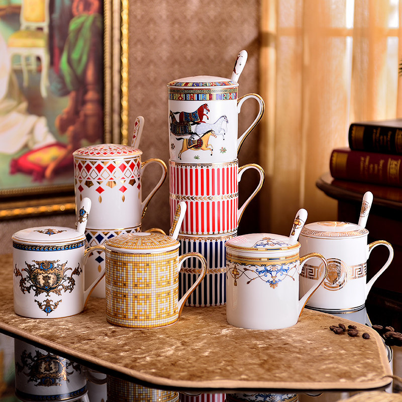 Ceramic Mark Cup Water Cup Tea Cup Creative Coffee Cup With Lid Spoon Cup Large Capacity Milk Cup Home New Trend