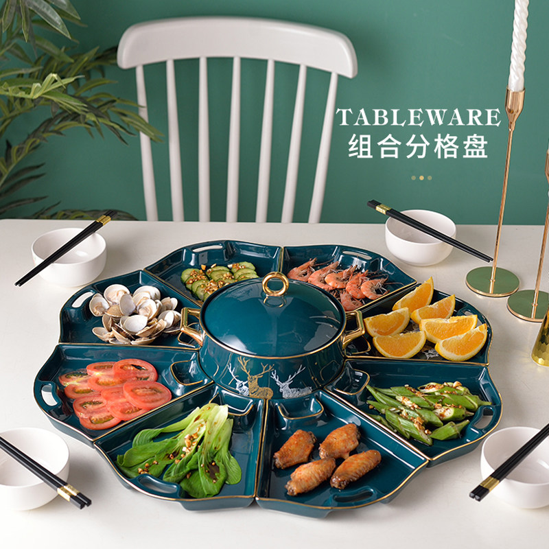 Platter tableware combination creative household size net red ceramic plate plate New Year's Eve reunion set