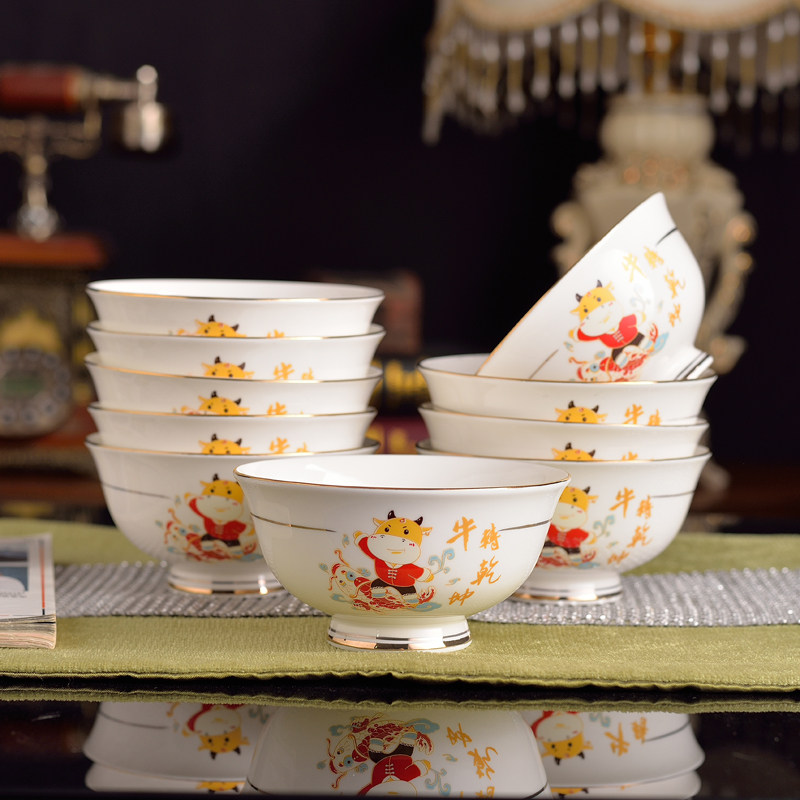 Jingdezhen Bone porcelain tableware Chinese style home bowls 4 5 5 6 inch rice bowls to eat bowls High foot anti-burn Phnom Penh bowls
