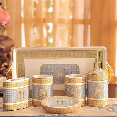Couple washing set Ceramic mouthwash holder Toothpaste brushing cup Toothbrushing cup European-style bathroom five-piece set tray