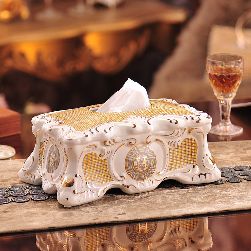 Ceramic tissue box high-end creative guest European-style hall coffee table removable toilet paper box home napkin box hotel club supplies