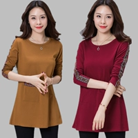 Mẹ béo với áo mùa thu 30 - 40 tuổi Áo thun cotton nữ dài tay rộng rãi áo sơ mi nữ cỡ trung ao dam trung nien