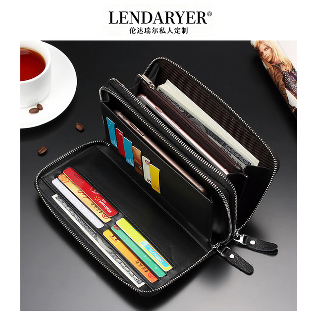 Lendaryer Long Zipper Clutch Leather Luxury Wallet Simple Geometric Phone Bag Casual Handbag for Men