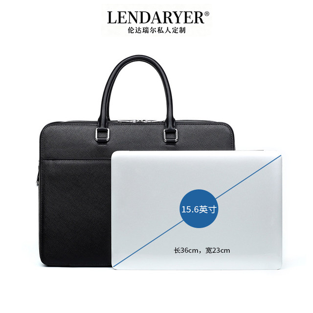 Lendaryer Briefcase Men's Light Luxury Cowhide High-End Horizontal Shoulder Bag Business Travel Large Capacity Handbag