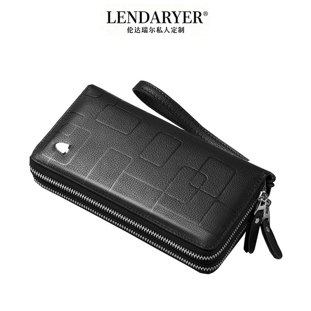 Lendaryer Long Zipper Clutch Leather Luxury Wallet Simple Geometric Phone Bag Casual Handbag for Men