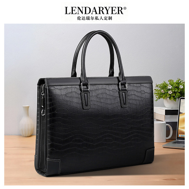 Lendaryer Briefcase Men's High-End Large-Capacity First-Layer Cowhide Handbag Business Work Clothing Casual Computer Bag