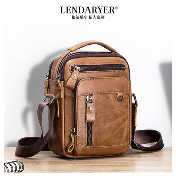Lendaryer Single Shoulder Bag for Men, Genuine Leather, European and American Retro Trendy Large-Capacity Crossbody Bag, Simple Vertical Style Shoulder Bag