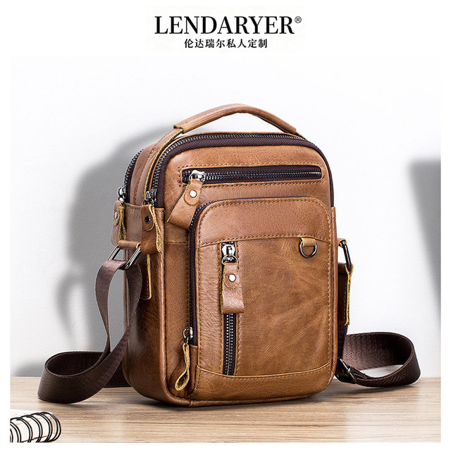 Lendaryer Single Shoulder Bag for Men, Genuine Leather, European and American Retro Trendy Large-Capacity Crossbody Bag, Simple Vertical Style Shoulder Bag