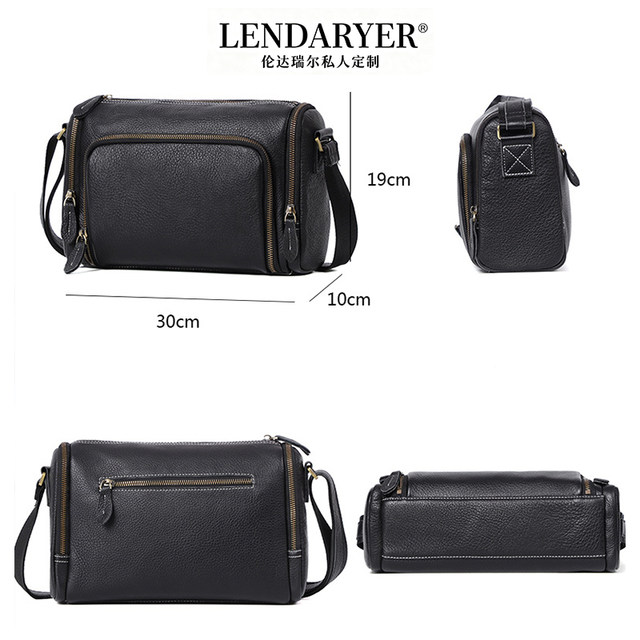 Lendaryer Shoulder Bag Men's New Classy Retro Handmade Cylindrical Horizontal Crossbody Bag Large Capacity Handbag