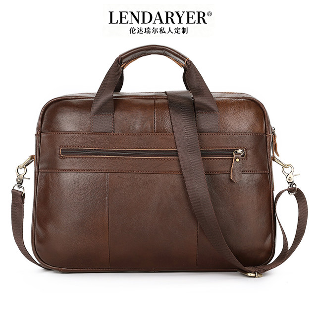 Lendaryer Single Shoulder Bag for Men, First Layer Cowhide, Simple Business Casual Crossbody Bag, Multifunctional Portable Computer Bag