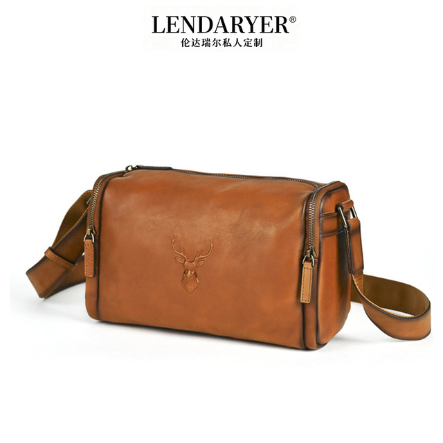 Lendaryer Shoulder Bag Men's New Style Vegetable-Tanned Cowhide Retro Large-Capacity Crossbody Bag Portable Practical Casual Bag