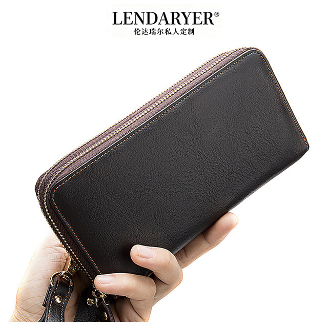 Lendaryer Clutch Bag Men's New Style Light Luxury Business Double Zipper Clutch Bag Long Leather Large Capacity Coin Purse
