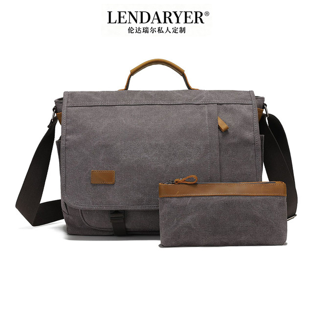 Lendaryer Single Shoulder Bag Men's New Canvas Crossbody Bag Retro Style Business Travel Horizontal Photography Bag