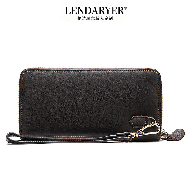 Lendaryer Clutch Bag Men's New Style Light Luxury Business Double Zipper Clutch Bag Long Leather Large Capacity Coin Purse