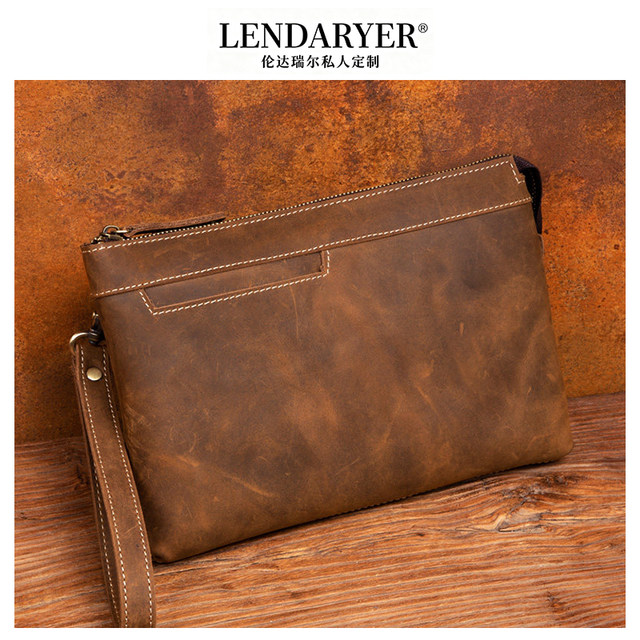 LENDARYER clutch men's crazy horse leather business literary retro first-layer cowhide casual clutch lightweight wallet