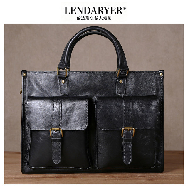 Lendaryer Briefcase Men's New Classy Genuine Leather First-Layer Cowhide Computer Bag Retro Style Shoulder Handbag